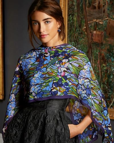 Silk Scarf Scarves for Women 64" x 18" Blue Louis C. Tiffany Iris Design3