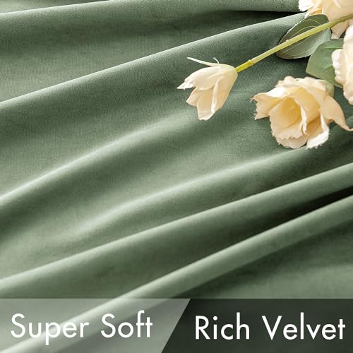 Image of MIULEE Sage Green Velvet Curtains 52x108 inches Luxury Blackout Curtains | Thermal Insulated, Super Soft Window Drapes for Bedroom Living Room, Rod Pocket & Back Tab