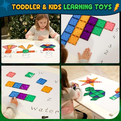 Image of Magnetic Tiles Toddler Toys Magnetic Building Blocks for Kids Ages 3-12 STEM Educational Toys for Girls & Boys Sensory Toys for Kids with Autism Classroom Must Haves Outdoor Toys