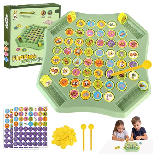 Ajedrez Flip Juego de Ajedrez Animal, Memoria Ajedrez Juguetes Educativos Juegos de Mesa Familiar Juego de Memoria de ajedrez Juego de Ajedrez Flip Board a Juego para Niños Adolescentes Adulto