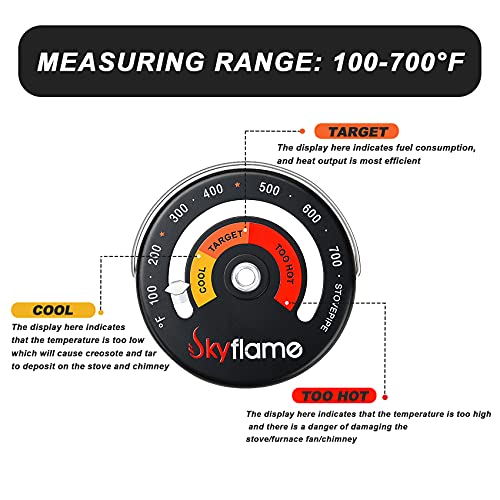 Skyflame Wood Stove Thermometer, Magnetic Chimney Flue Pipe Meter With Large Dial For Keeping Your Wood/Gas/Pellet Stoves From Overheat By Wood Burning #TOP1