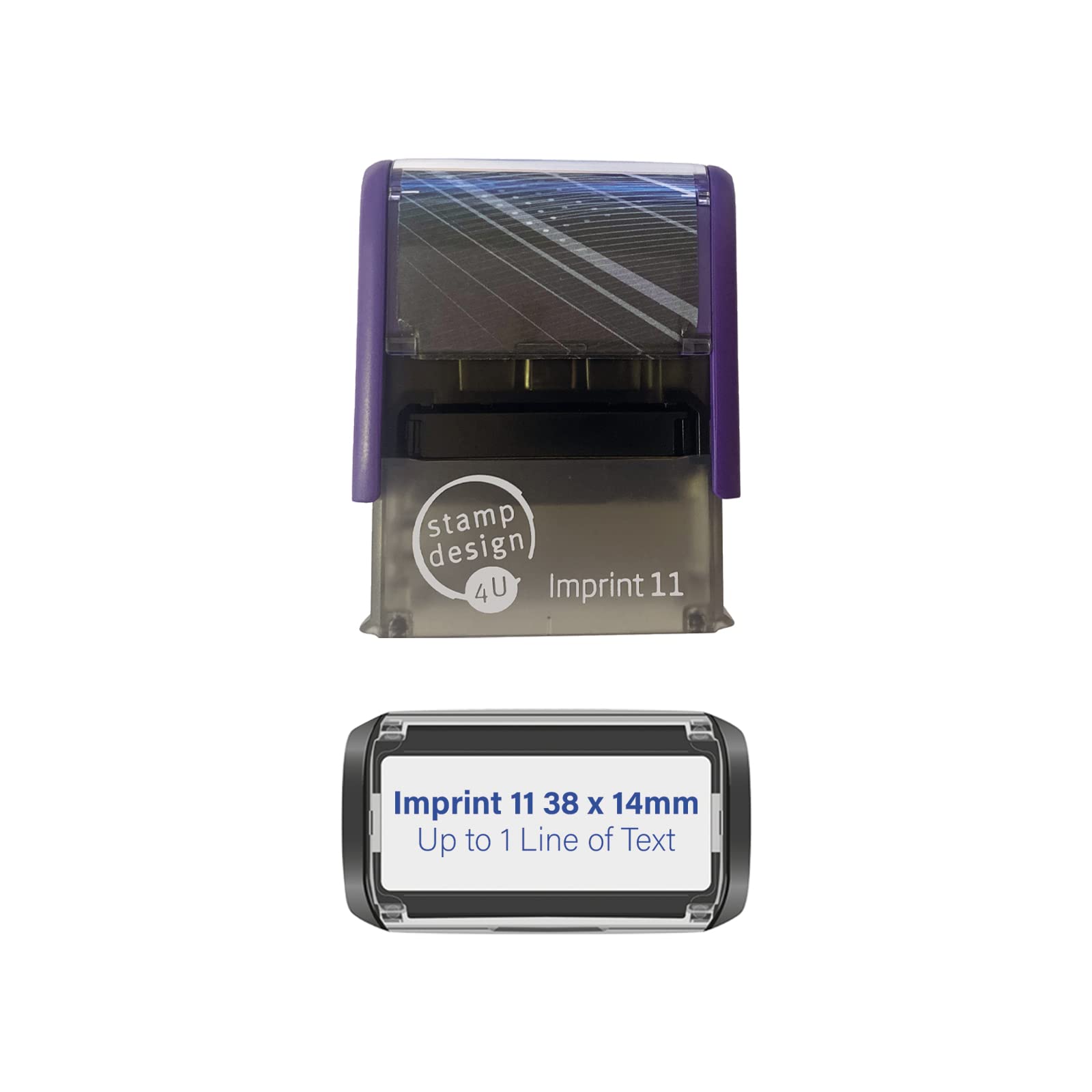 Imprint 11 38 x 14mm - 1 Line Custom Stamp with Blue Ink Personalised Self-Inking Business Address Rubber Stamp Design 4U