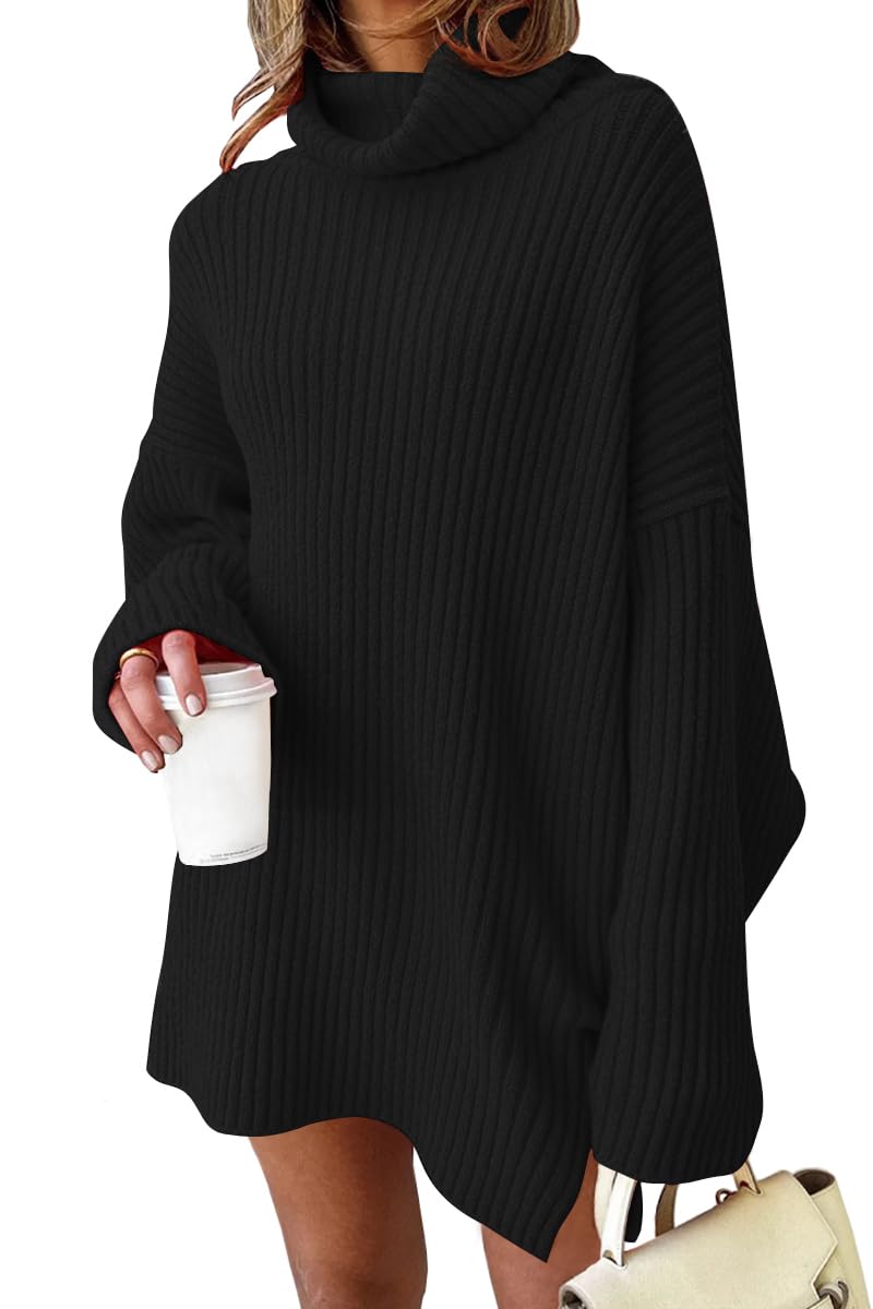 Womens Turtleneck Oversized Long Sweater Dress 2025 Plus Size Tunic Pullover Knit Winter Dresses