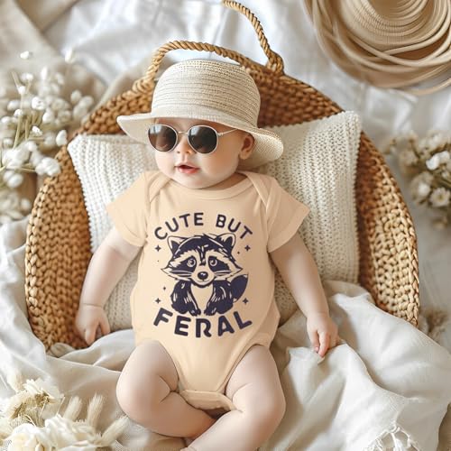 MODNTOGA Infant Girl Boy Bodysuit Cute But Feral Raccoon Graphic Onesie Newborn Baby Animal Print Short Sleeve Romper Tops3
