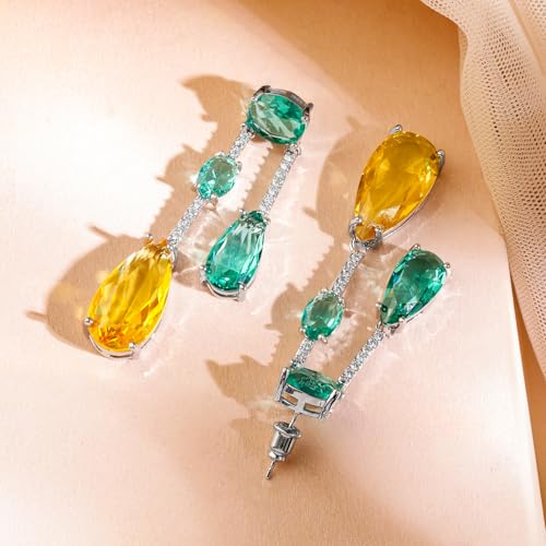 Image of Rubans Rhodium-Plated Emerald Green & Yellow Crystal Cubic Zirconia Studded Necklace Set