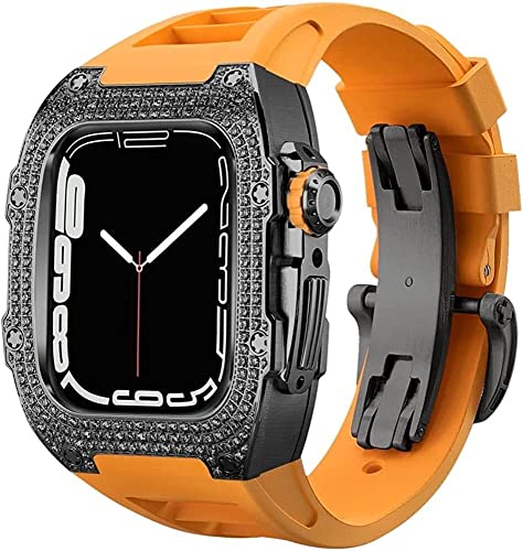 Coque Apple Watch 7 8 45 mm acier inoxydable diamant avec bracelet chic