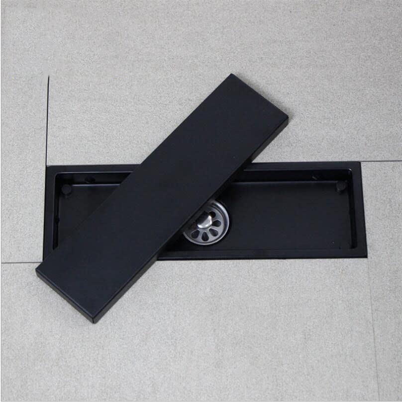 Odpływ podłogowy 50 x 10 cm matowy czarny 304 odpływ podłogowy ze stali nierdzewnej łazienka płytka wkładka prysznic szybki odpływ niewidoczny odpływ podłogowy