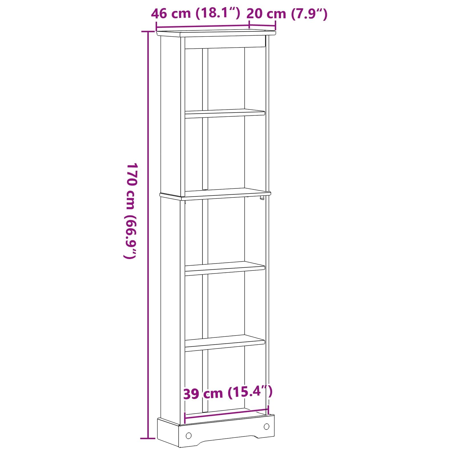 Półka na książki biała 46 x 20 x 170 cm sosna lita | 5 półek, styl rustykalny, matowe wykończenie, łatwa pielęgnacja, wymagany montaż