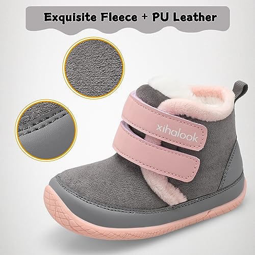 XIHALOOK Toddler Boys Girls Winter Boots Cold Weather Kids Warm Faux Fur Shoes with Two Hook and Loop2