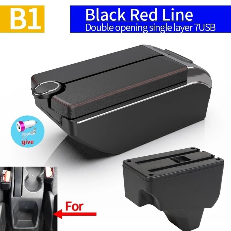 Couverture d'accoudoir de voiture Accoudoir pour Console centrale pour Peugeot 208, accessoire de rangement pour 2008 2019 – 2023 | B1 Red line 7 usb