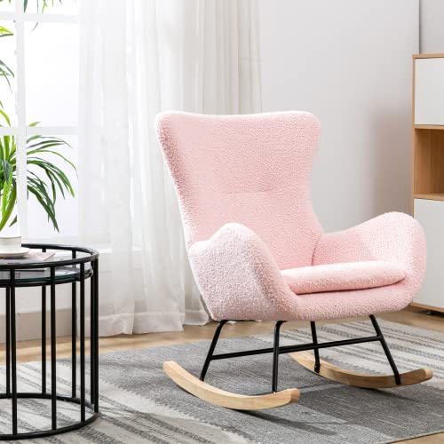 Dnake Modern Nursery Rocking Chair,Padded Seat With High Backrest For Baby Nursery Rocking Kids And Glider Rocker For Baby Comfortable Chair(Pink) #TOP4