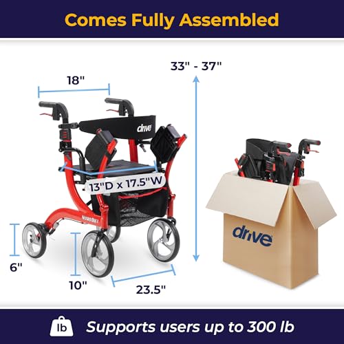 Image of Drive Medical Nitro Duet Dual Function Rollator, Transport Wheelchair, Red