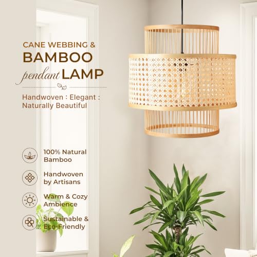 Image of Habere India-All the Cultures Fabricating India Bamboo Hanging Lights for Living Room | Bamboo Ceiling Lights for Hall | Pendant Lamps for Balcony (Diameter 36 x Height 36 cm)