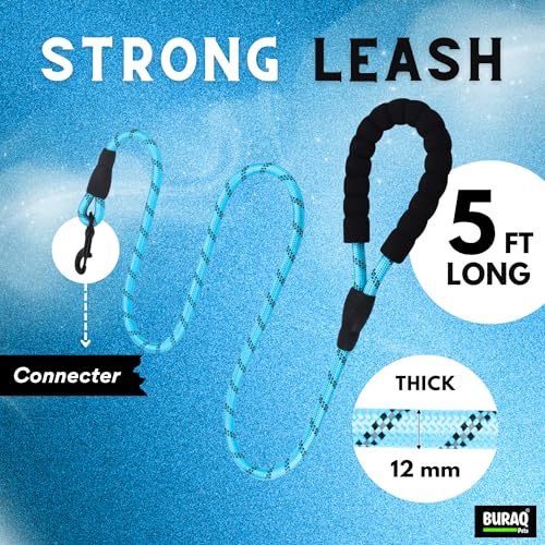 Image of Buraq Pets 5FT Dog Leash with Soft Padded Handle Reflective Rope
