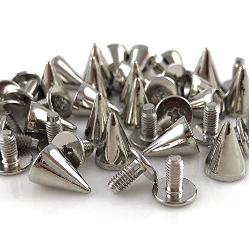 100 Sets 9.5Mm Silver Spikes And Studs Metal Bullet Cone Spikes Screw Back Leather Craft Rapid Rivet Screws Punk Studs And Spikes For Clothing Shoes Leather Belts Bag Accessories 3/8 Inch #TOP2
