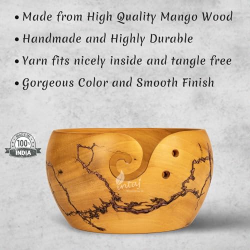 Image of INTAJ Wooden Yarn Bowl for Knitting and Crochet, 7 Inch No-Snag Holder