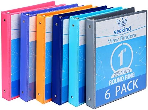 1 Inch 3 Ring Binders,SEEKIND View Binders,Holds Up to 8.5"11" Paper,Customizable Clear Cover,for Home,Office, and School Supply,6 Pack