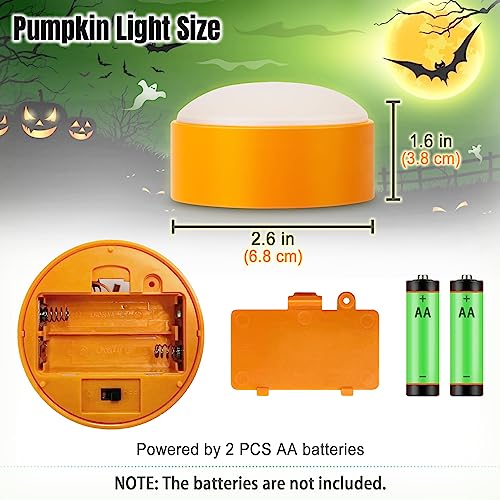 Image of 4 Pack Flameless Halloween Pumpkin Lights with Remote and Timer | Flickering LED Jack-O-Lantern lights, Electric orange timer candles battery operated, for porch pumpkins, outdoor party decor
