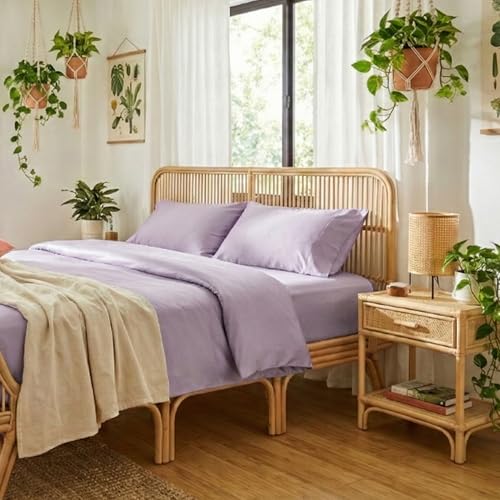 Image of Naksh Bedsheet for Double Bed King Size Plain 210 TC with 2 Pillow Covers | 100% Pure Cotton | 210 Thread Count | Soft, Breathable Fabric Built for Daily Use | Bed Sheet Double Bed | Lavender |