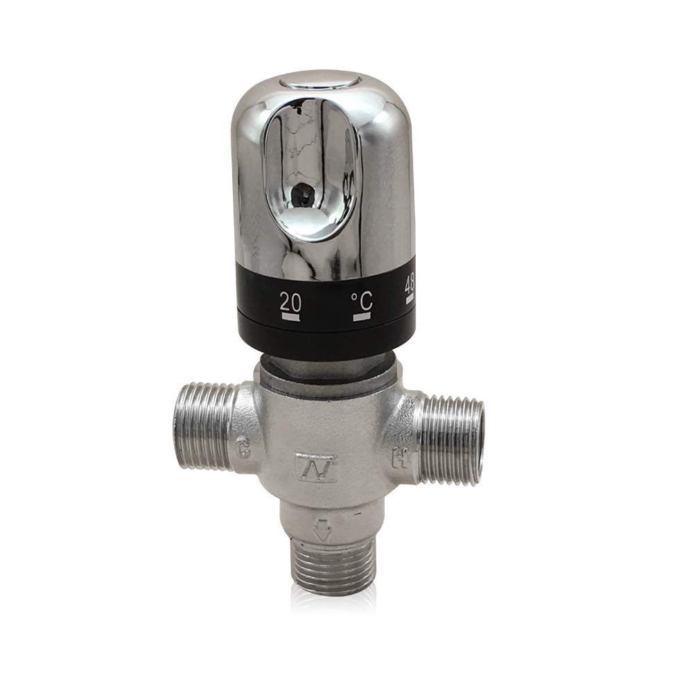 Rubinetto termostatico G1/2 pollici, valvola in ottone nichelato, con blocco di sicurezza e valvole di ritegno integrate, regolatore di temperatura ad alta precisione per vasca da bagno, doccia e