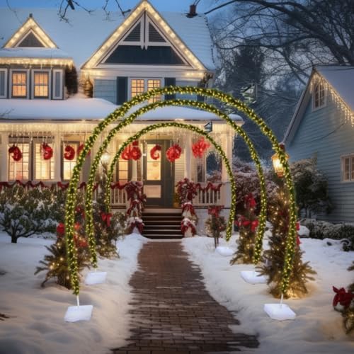 Janinka 3 Sets 10 FT Christmas Archway Outdoor LED String Lights Xmas Outdoor Arches Decor Xmas Arch Pathway Markers for Holiday Wedding Lawn Garden Yard Reusable Doorway