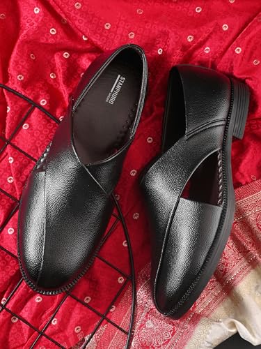 Image of STANPHORD Men Mojari Loafer Shoes | Traditional Ethnic Jutti Leather Look Slip-On | Cushioned | Wedding Party Festive Occasion Wear(TPAM 28009)
