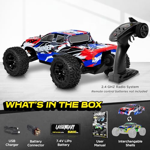 LAEGENDARY 1:10 Scale Brushless RC Cars 65+ km/h Speed - Remote Control Car 4x4 Off Road Monster Truck Electric - All Terrain Waterproof Toys for Adults - 2 Body Shell + Connector for 30+ Mins Play