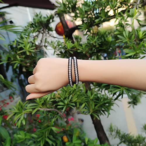 Image of KELITCH Double Wrap Bracelet Women Hand-Braided Turquoise Beads Bracelets Boho Leather Bracelets Bangle
