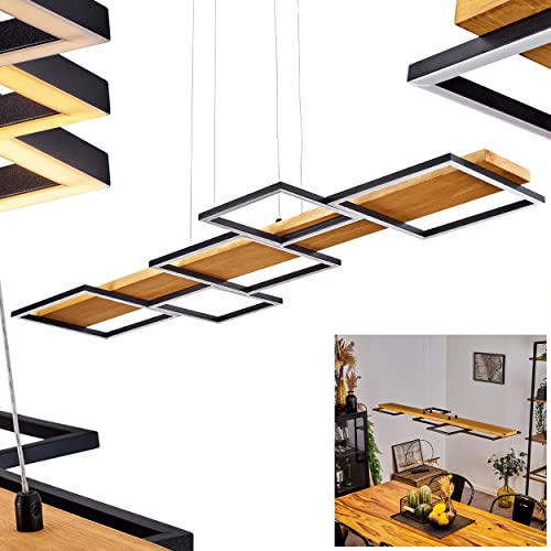 Apparecchio a sospensione LED Pompu, dimmerabile in metallo/legno in nero/naturale, dimmerabile, apparecchio con trave in legno, altezza massima 150 cm, LED 30 watt, 3000 K, 2800 lumen
