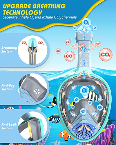 Image of QingSong Kids Snorkel Mask Full Face, Snorkeling Set with Camera Mount, 180 Degree Panoramic View Snorkeling Gear Anti-Fog Anti-Leak