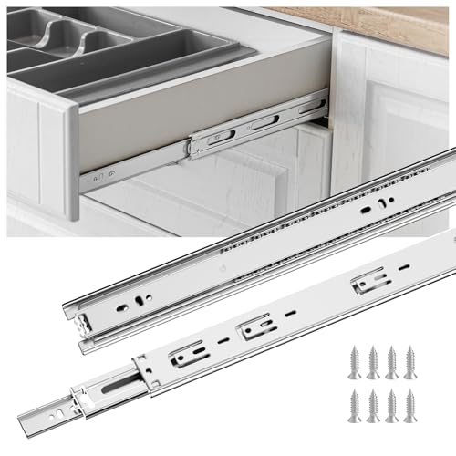 goldenwarm 1 Pair Metal Silver Drawer Slides 22 Inch, Side Mount Ball Bearing Full Extension Glides for Dresser, Tool Box, Trash Can, and Kitchen Cabinets, Heavy Duty 100 LB Capacity