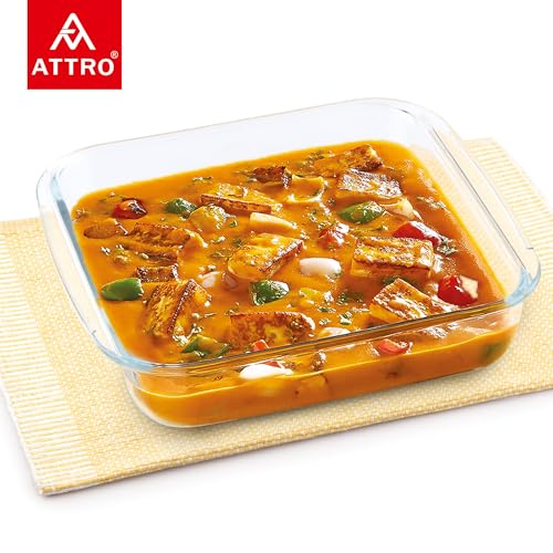 Image of ATTRO Glassox Borosilicate Square Glass Baking Dish Micorwave Oven Safe Freezer Safe Baking Tray Serving Dish Bakeware- 1800ml, Transparent