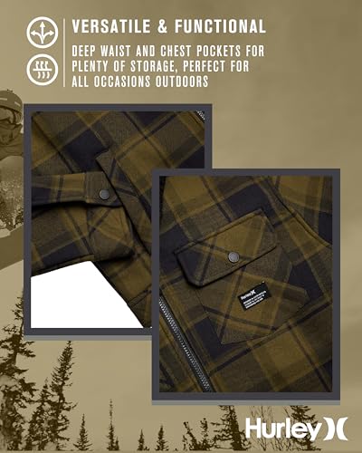 Image of Hurley Mens Flannel Jacket - Soft Fleece Plaid Sherpa Lined Flannel Trucker Jacket - Warm Winter Jackets for Men