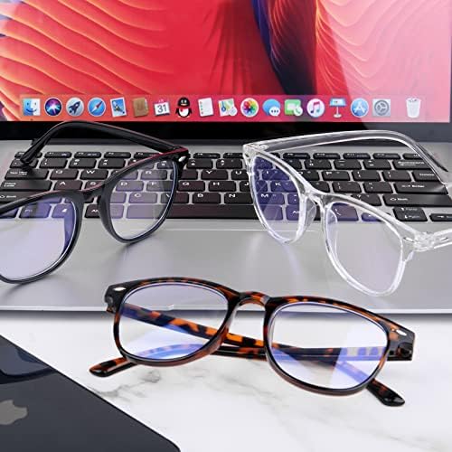 URAQT Blue Light Blocking Glasses, 3 Pack Lightweight Computer Glasses, Anti Glare Anti Eyestrain Eyeglasses with Blue Light Filter, Clear Lens Anti Blue Light Reading Glasses for Women Men