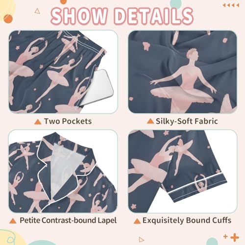 Ballet Dancers Pattern Summer Pajamas Set Soft Satin Pjs Sets 2 Piece Short Sleeve Sleepwear Casual Clothes3