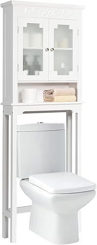 Giantex Armario de almacenamiento sobre el inodoro con 2 puertas y estante abierto, estante de baño independiente con estante medio ajustable y