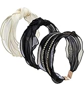 REFRASE LIFE Black Mesh Headbands 3 Pc Different Styles for Women and Girls Hair Accessories Cros...