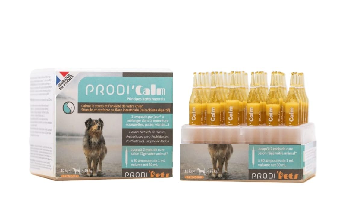 Complément anti-stress pour chien PRODI'CALM : 30 ampoules de sérénité naturelle au quotidien
