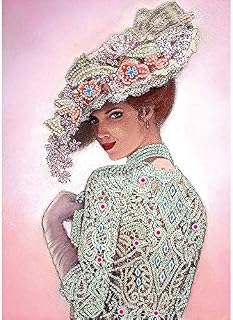 liuwei DIY 5D Diamond Painting Kits for Adults Diamond Painting Partial Special Drill Top Hat Lady Picture of Rhinestone Embroidery Art for Home Wall Decor Gift