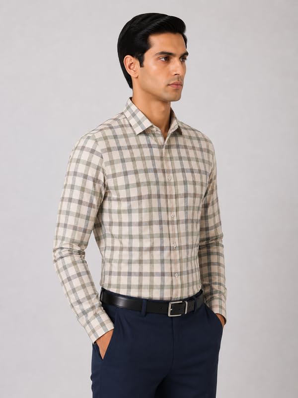 Image of MARK & ALBERT 100% Cotton Full Sleeves Regular Fit Formal Shirt for Men Blue