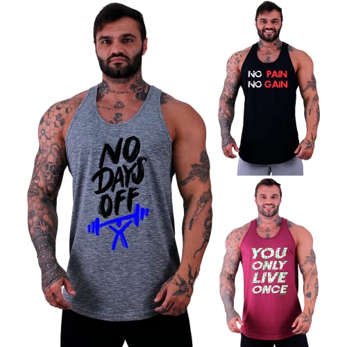 Kit 3 Regatas Longline Masculina MXD Conceito Academia Musculação Treino Gym Cavada Tank (G, Opção 2