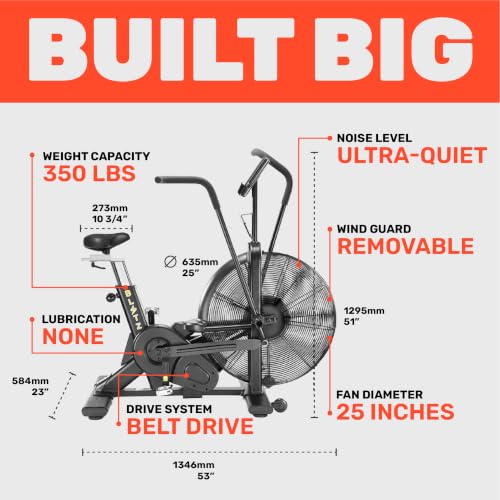 Image of Air Bike [Bells of Steel] Fan Bike Exercise Bike, Blitz Cardio Bike, Belt Driven Air Bike Exercise Machine with Phone and Bottle Holder - 25in Fan Diameter, 350lb Capacity Stationary Bike