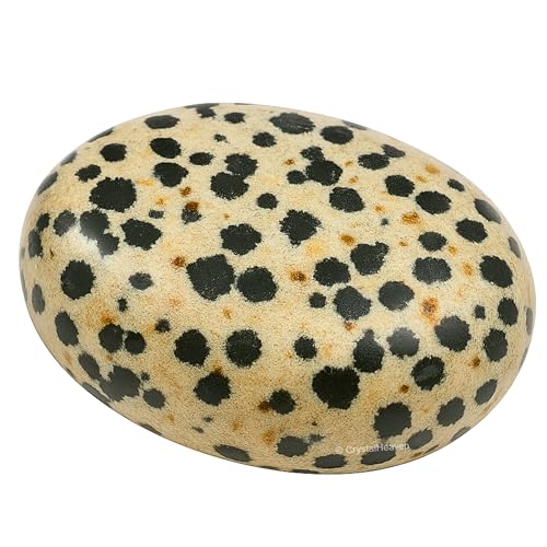 Image of Crystal Heaven Certified Dalmatian Jasper Crystal Palm Pebbles for Anxiety Stress Relief Massage - AAA Grade Original Healing Gemstone Agate Palm Stone for Yoga Meditation Spiritual Reiki Feng Shui
