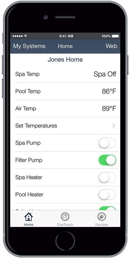 Screenshot of iAquaLink mobile app interface