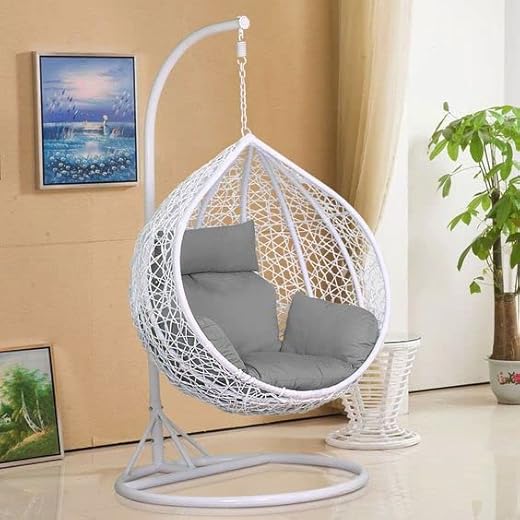 Jhula King Hanging Iron Frame Rattan Swing Chair with Stand, Cushion & Spring Outdoor || Indoor || Outdoor || Living Room || Balcony || Garden || Patio || Home Improvement