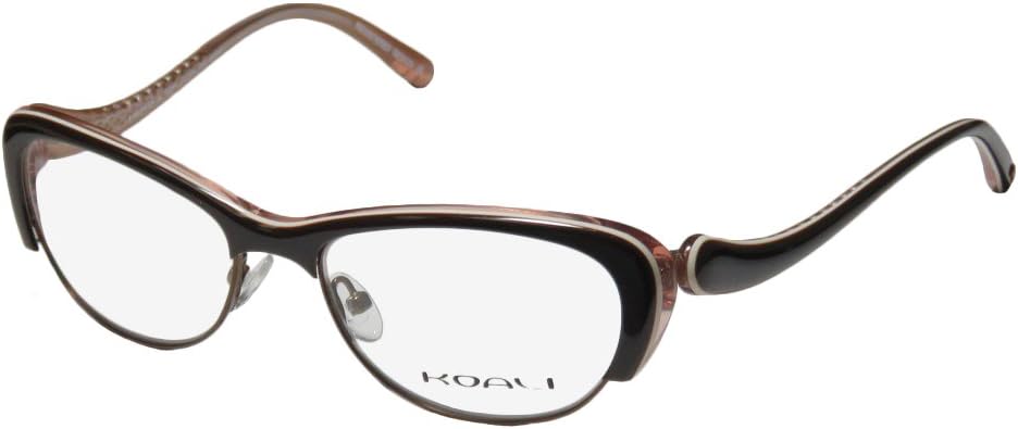 Koali 7056k Womens/Ladies Rx-able Unique Design Cat Eye Full-rim Eyeglasses/Glasses (50-16-135, Brown / White)