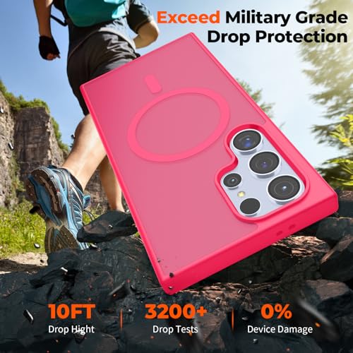 Image of SUPFINE Magnetic for Samsung Galaxy S24 Ultra Case with Screen Protector, (Built-in Magnets) (Military Grade Drop Protection) Slim Translucent Shockproof Phone Case,Hot Pink
