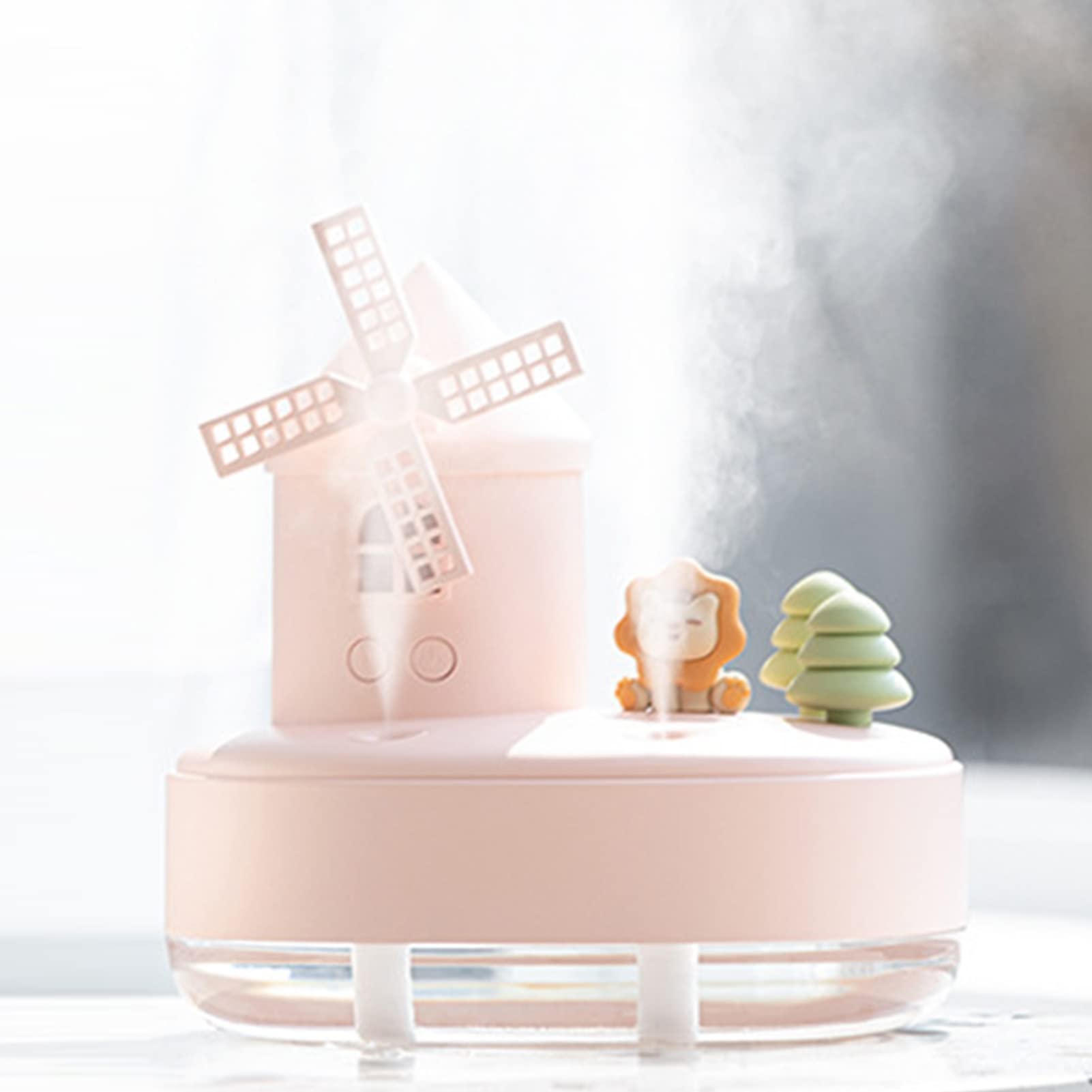 SIXRUN Umidificatore Carillon Umidificatore in Plastica Carino con Doppio Spray Luce Notturna Calda 2000mAh da Tavolo Wireless 19 Cm per Camera da Letto Ufficio Dormitorio Viaggi (PINK)