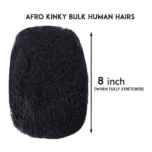 Afro Kinky Human Hairs For Making,Repairing & Bulking Locs 8 Inch Long Afro Kinky Bulk Human Hair For Dreadlock Extensions 100% Natural Afro Hairs For Twisting & Braiding 29G/1Oz (Natural Black,8Inch) #TOP3