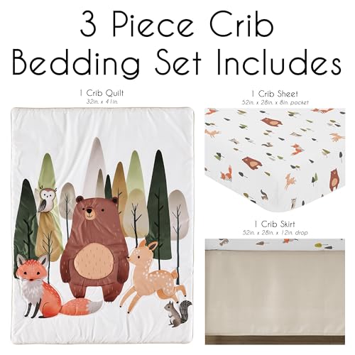 Image of Sweet Jojo Designs 3-Piece Baby Crib Bedding Set (Woodland Animals) for Boys or Girls, Infants /Nursery incl. Blanket, Fitted Sheet and Crib Skirt (Neutral Theme, Woods, Forest Animal, Bear, Deer Fox)